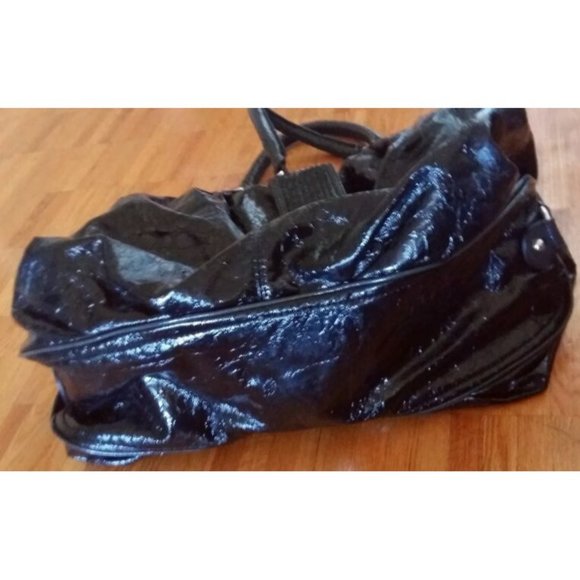 vintage Y2K ESPRIT black round hobo bucket 'lacquered' bag tote purse - Picture 6 of 12
